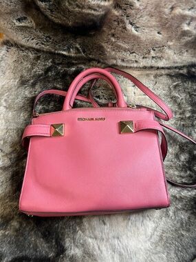 Michael Kors Pink Saffiano Mini Satchel with Gold Accents